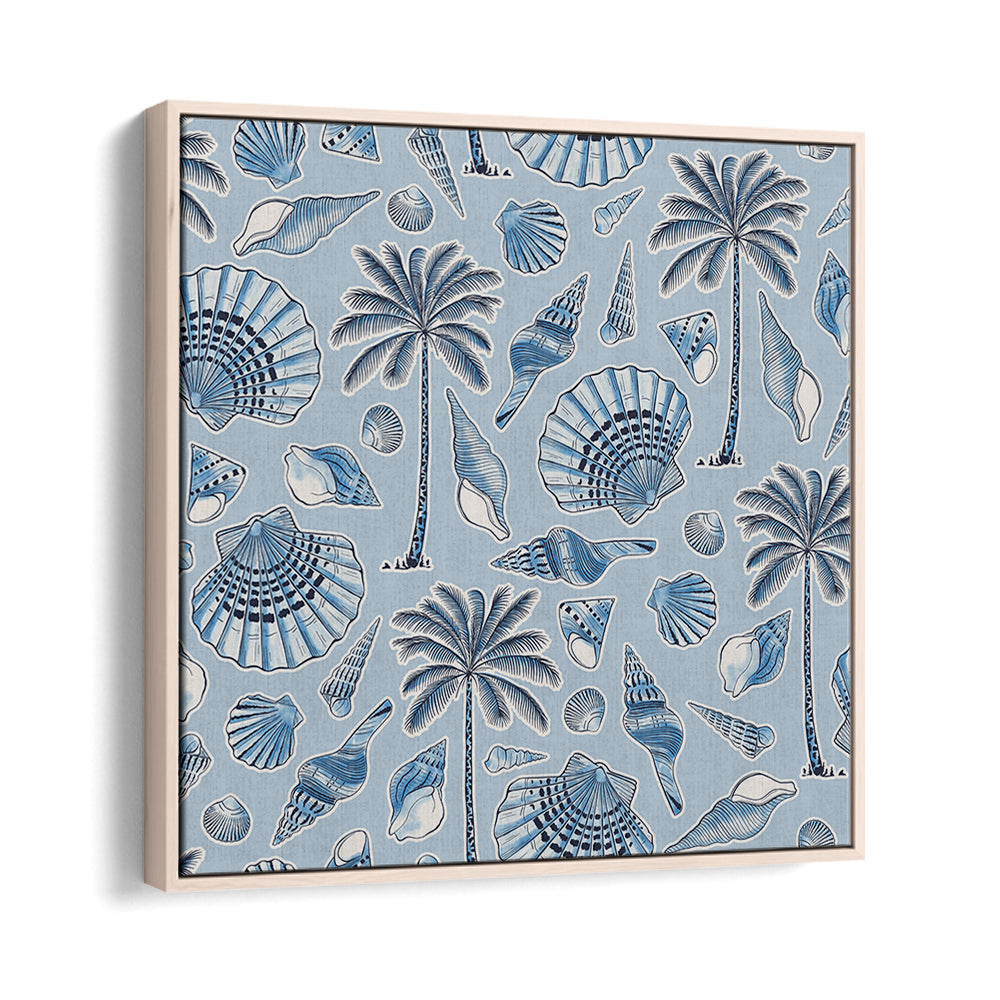 SEA SHELLS AND PALMTREES LIGHT BLUE , BEACH PAINTINGS