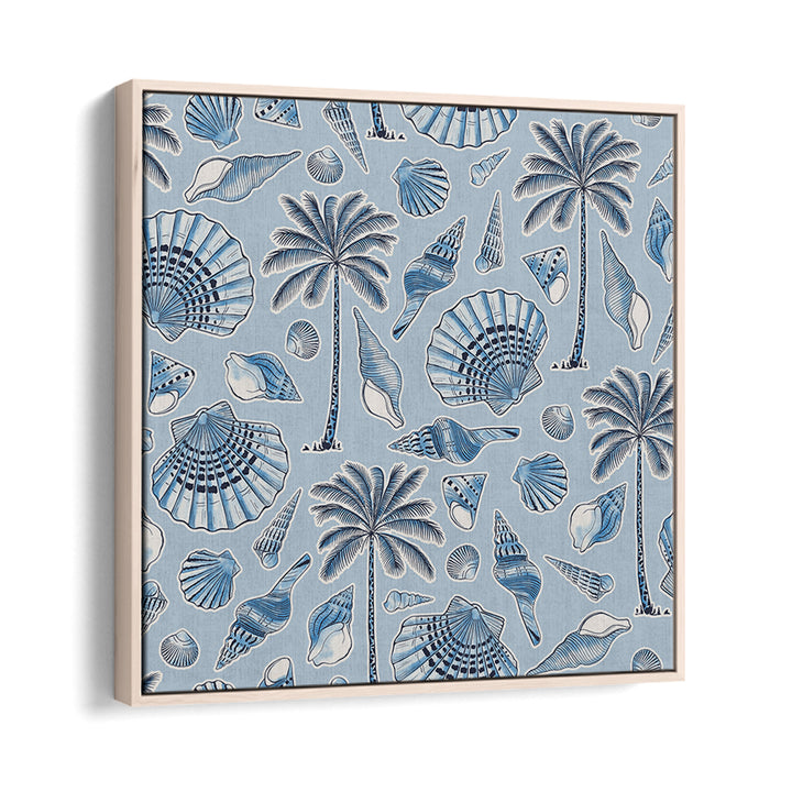 SEA SHELLS AND PALMTREES LIGHT BLUE , BEACH PAINTINGS