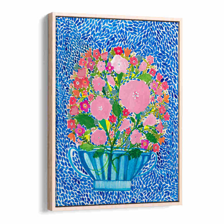ROSES IN A BLUE VASE , FLORAL FLOWER PAINTINGS
