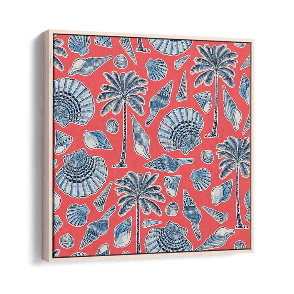 SEA SHELLS AND PALMTREES CORAL RED , BEACH PAINTINGS