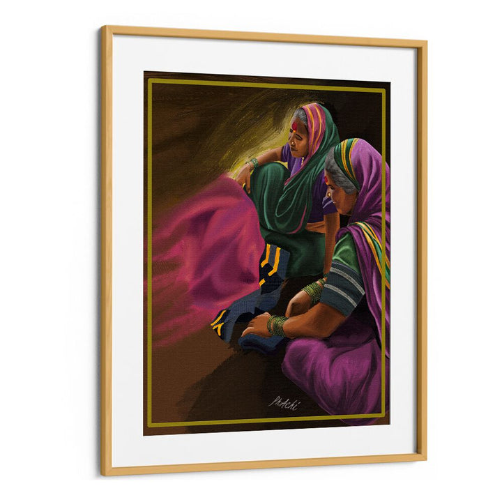 Maharashtrian women weaving Godhadi, celebrating life’s moments in JOY OF WEAVING, INDIAN ART PAINTINGS.