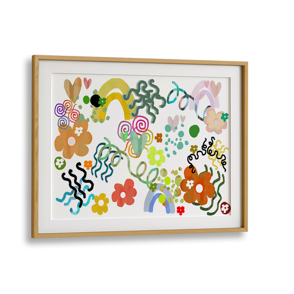 Vibrant FLOWERS LOVE RAINBOWS, FLORAL FLOWER PAINTINGS mural brightens any space with colorful blooms and rainbows.
