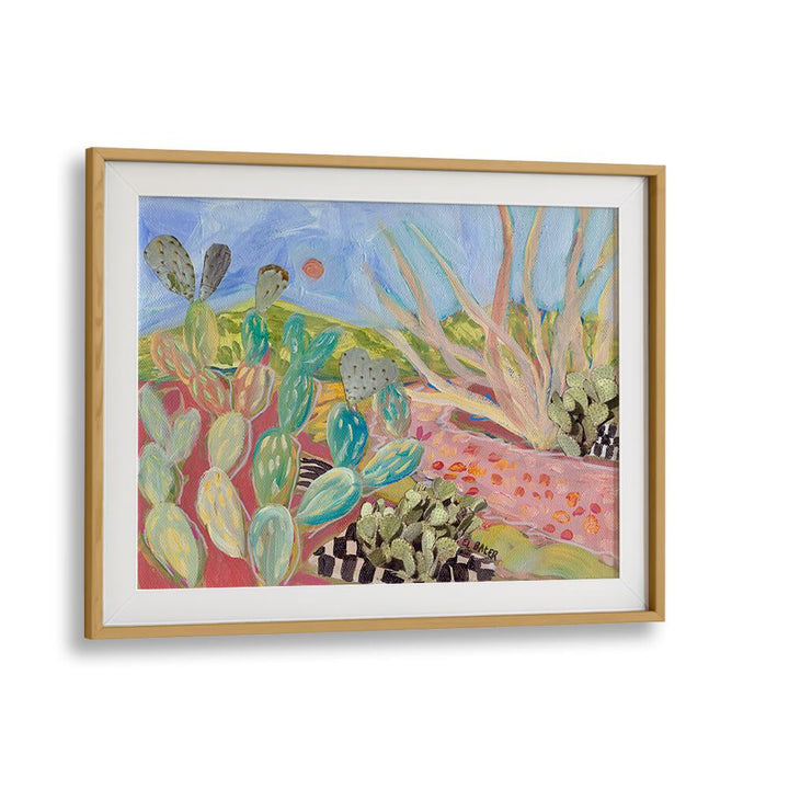 Vibrant PRICKLY PEAR CACTUS, LANDSCAPE PAINTINGS showcasing colorful desert scenes for your home decor.