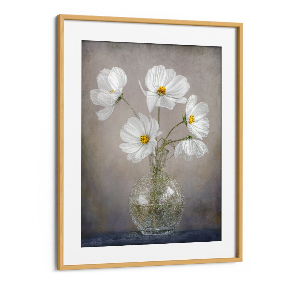 Elegant SIMPLY COSMOS, FLORAL FLOWER PAINTINGS showcasing white flowers in a stylish vase, perfect for home decor.