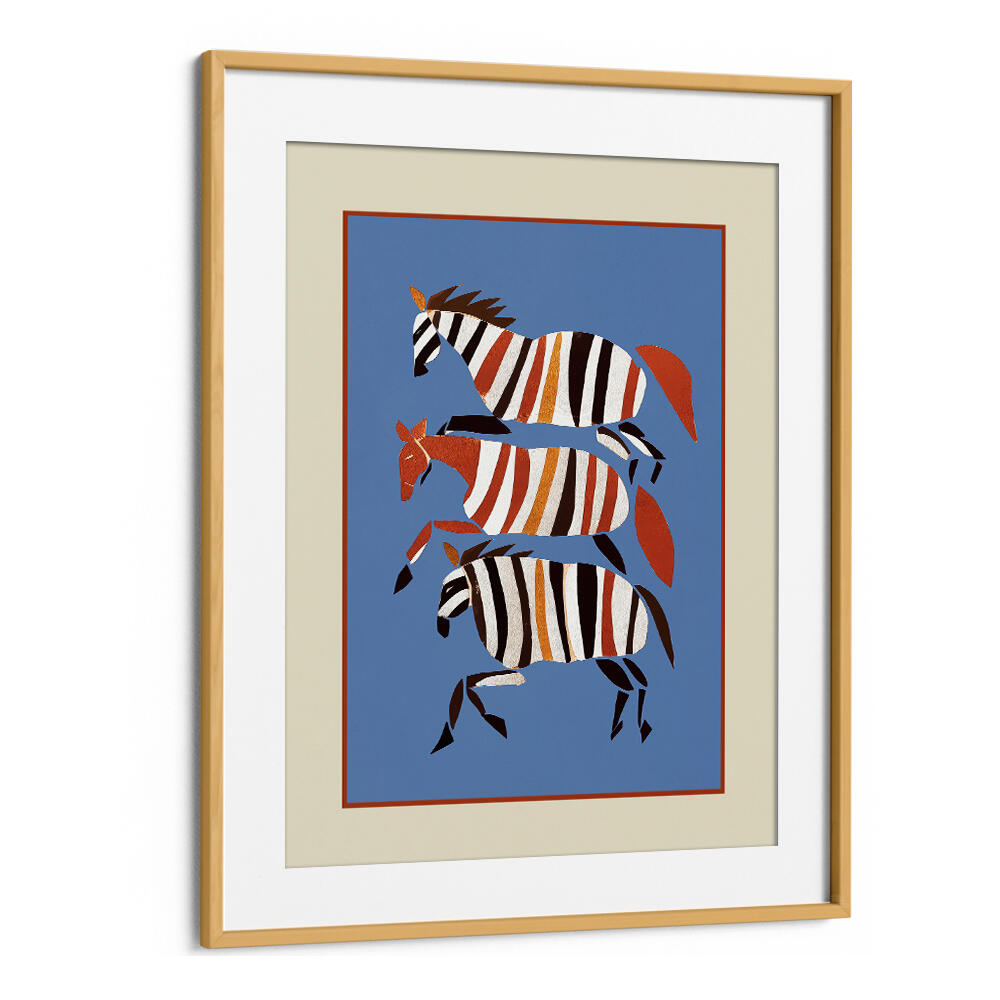 STRIPED RUNNING HORSES , BOHO ART PAINTINGS