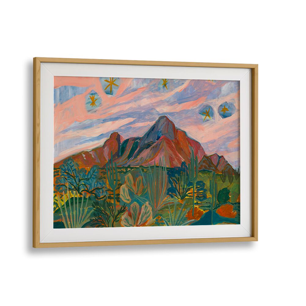 VINTAGE DESERT STARRY NIGHT SUNSET, LANDSCAPE PAINTINGS showcase a stunning desert scene with vibrant colors and stars.