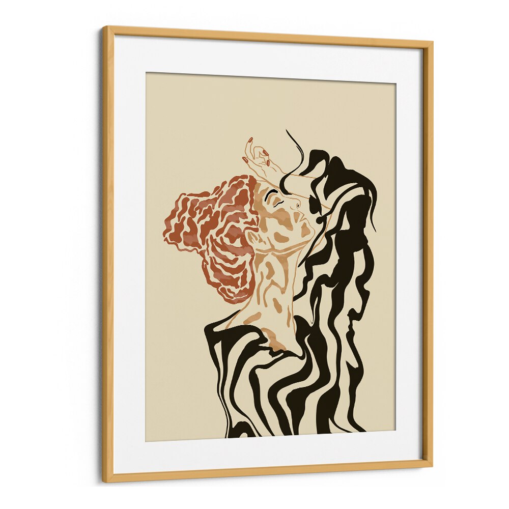 Chic woman in a striped blouse showcases elegance in this stunning boho art painting, perfect for modern decor.
