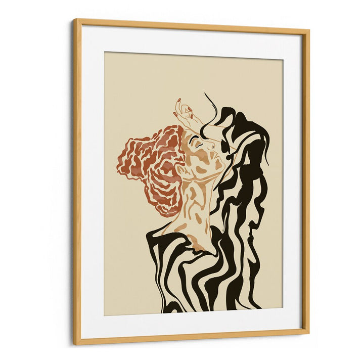 Chic woman in a striped blouse showcases elegance in this stunning boho art painting, perfect for modern decor.
