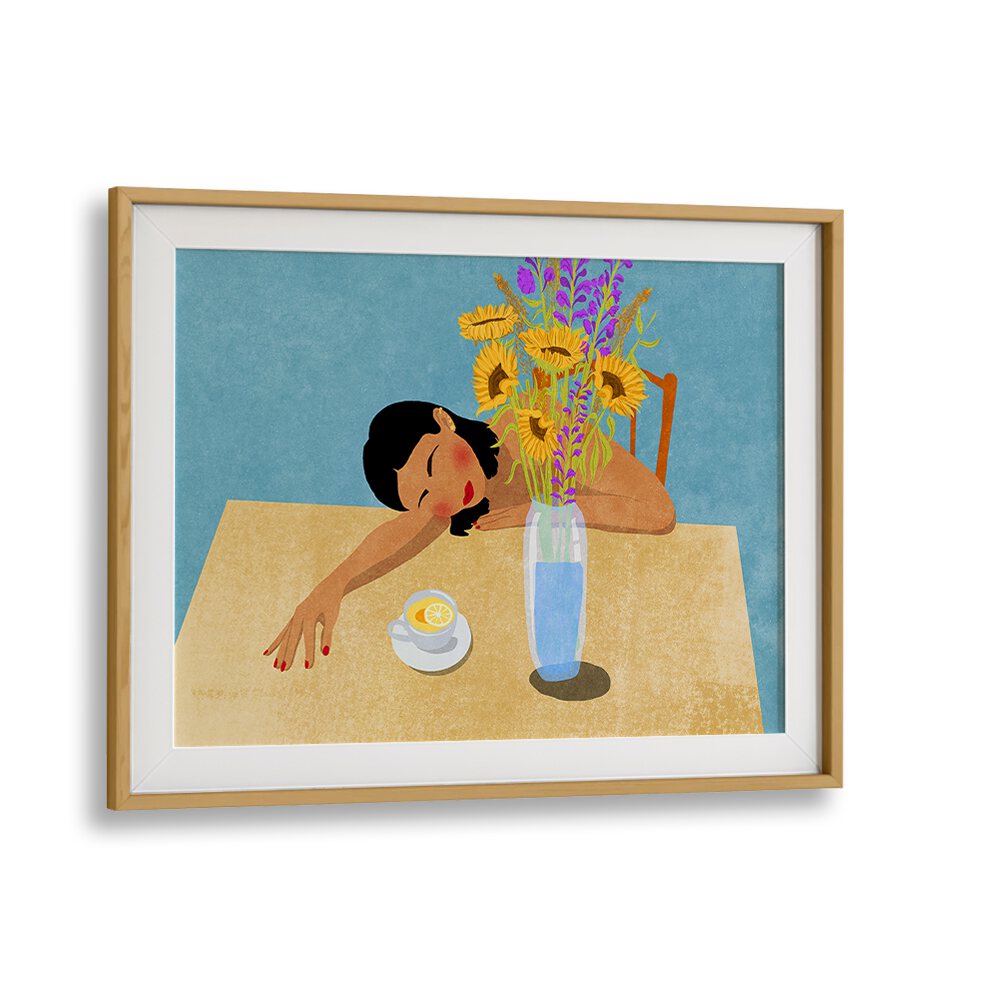 Vibrant "Day Dreaming" art print by Raissa Oltmanns, showcasing a serene scene with flowers and a cozy atmosphere.