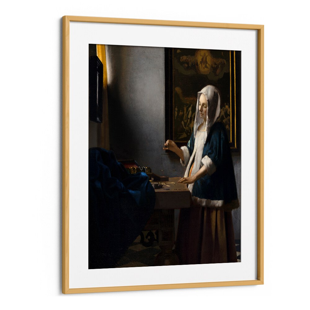 WOMAN HOLDING A BALANCE , VINTAGE PAINTINGS