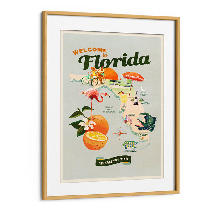 Colorful FRAMED Florida travel poster showcasing the Sunshine State's vibrant culture and landscapes. FLORIDA, TRAVEL POSTERS.