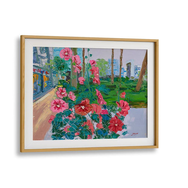 Vibrant pink flowers in a floral painting, showcasing beauty and color for home decor enthusiasts.