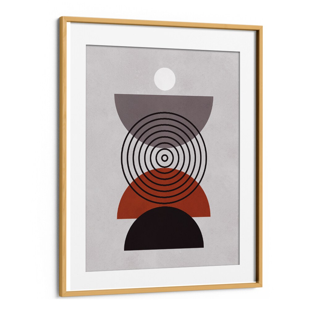 Modern LINES AND CIRCLES XI, BOHO ART PAINTINGS with geometric shapes in warm tones, perfect for artistic spaces.