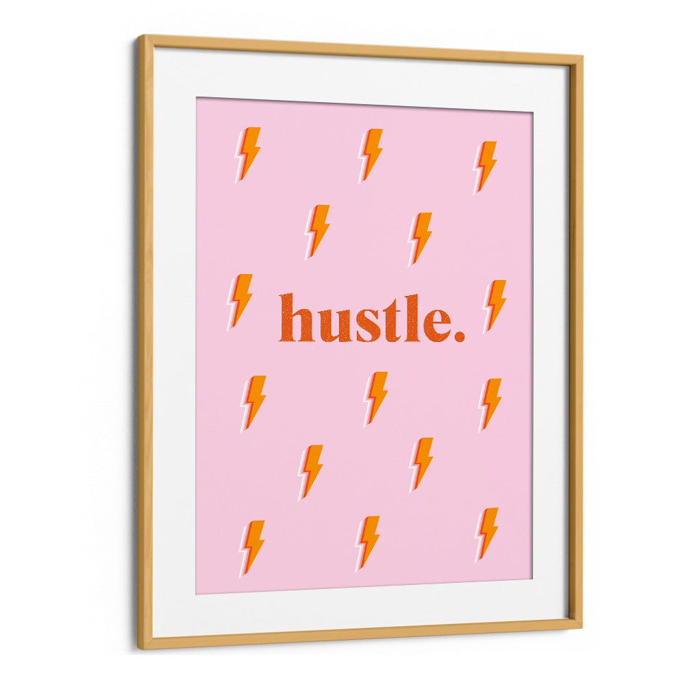 Bright pink HUSTLE, FASHION POSTERS with lightning bolts add style and motivation to any space, perfect for home or office.