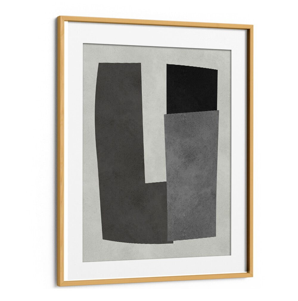 Geometric art print featuring modern shapes in shades of black and gray, perfect for contemporary decor. MODERN SHAPES X, GEOMETRIC ART PRINTS.