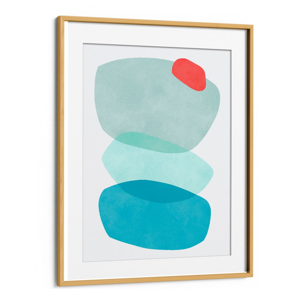 ROCK OVERLAY IV, ABSTRACT PAINTINGS featuring calming blue and green shapes in a sleek frame, perfect for modern decor.