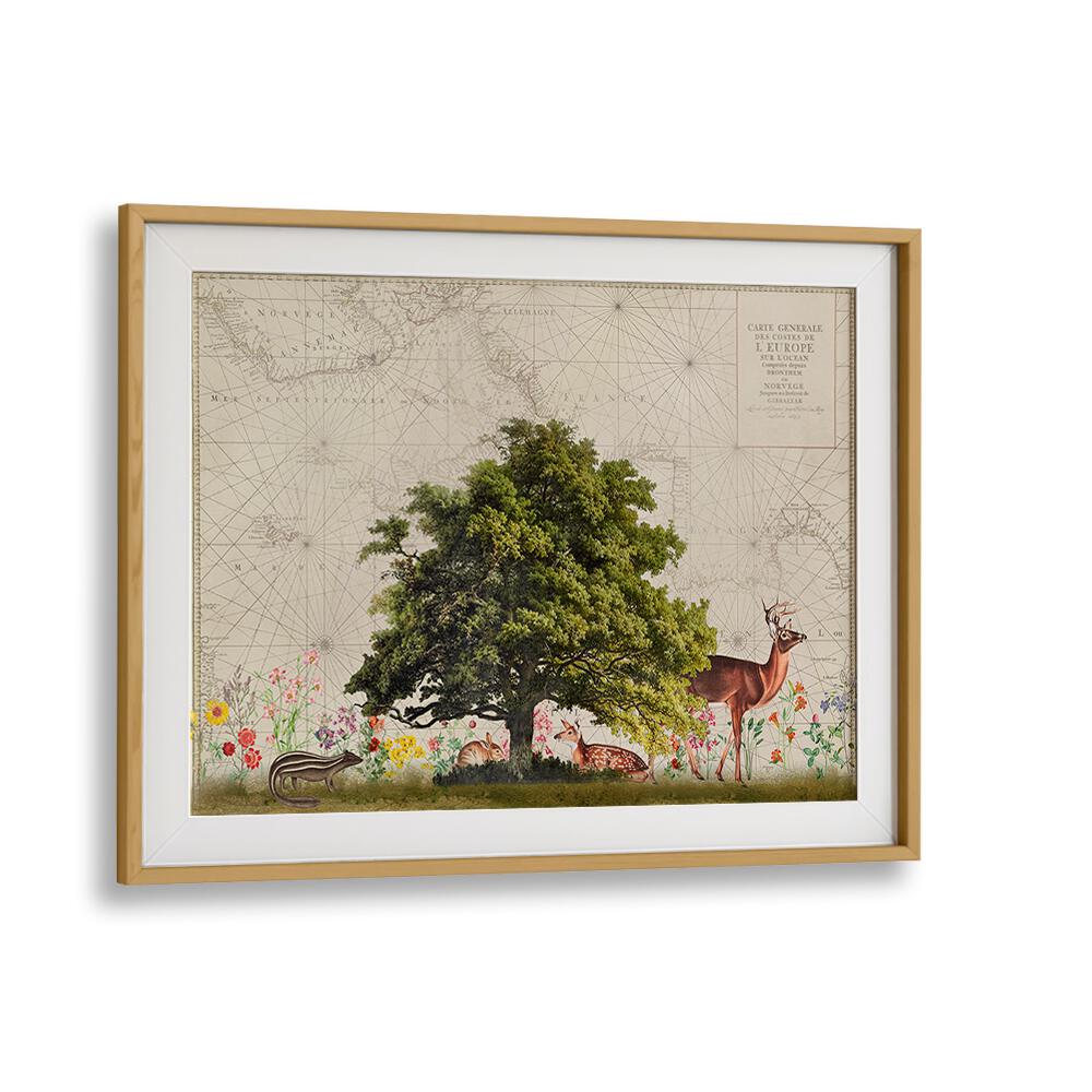 Nordic Woods II, animal paintings by Andrea Haase showcase serene woodland scenes with wildlife and vibrant flora.