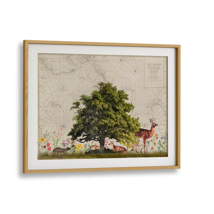 Nordic Woods II, animal paintings by Andrea Haase showcase serene woodland scenes with wildlife and vibrant flora.