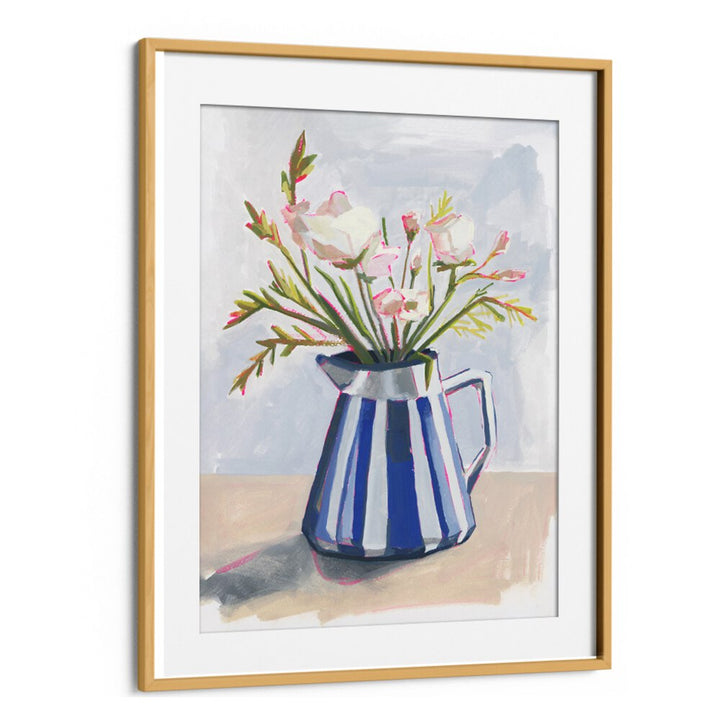Brighten your home with FRESH FLOWERS IN A STRIPED VASE I, a vibrant centerpiece showcasing modern floral design.