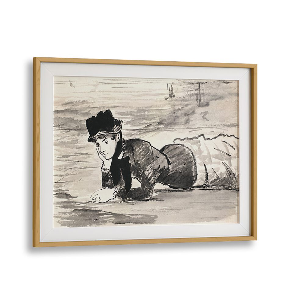 WOMAN LYING ON THE BEACH , VINTAGE PAINTINGS