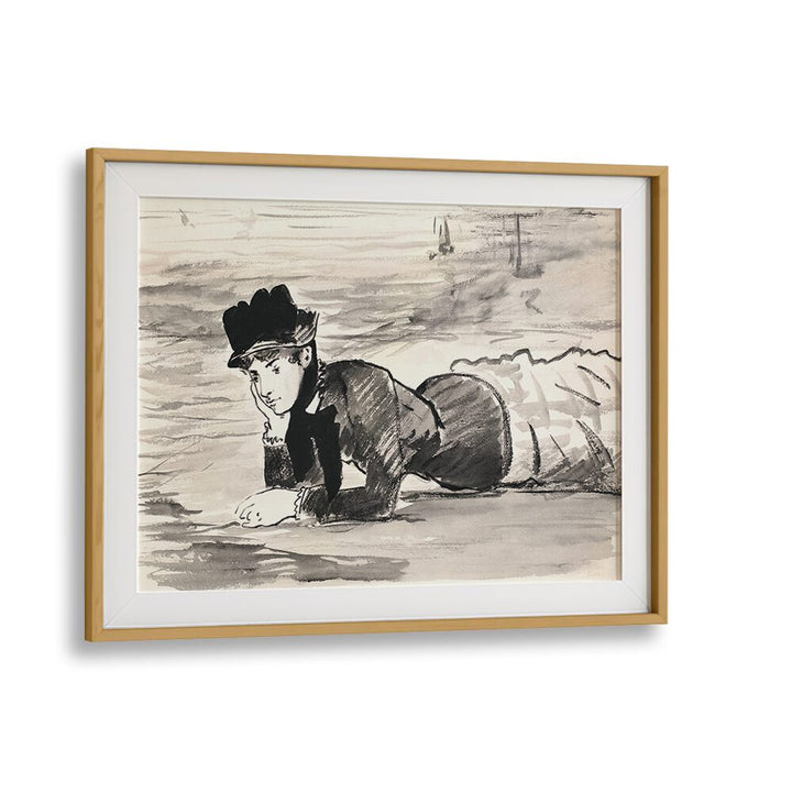 WOMAN LYING ON THE BEACH , VINTAGE PAINTINGS