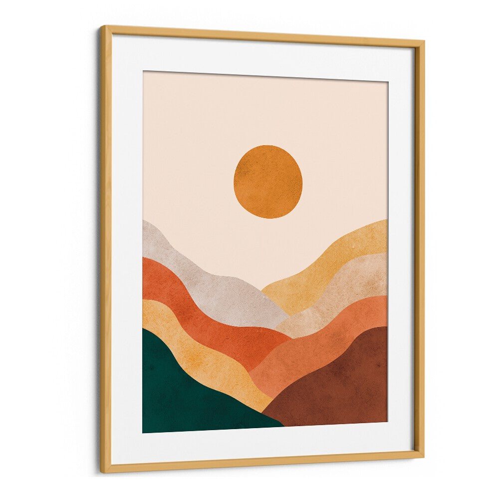 Stunning WATERCOLOR II, LANDSCAPE PAINTINGS featuring abstract hills and a sun, perfect for enhancing your home decor.