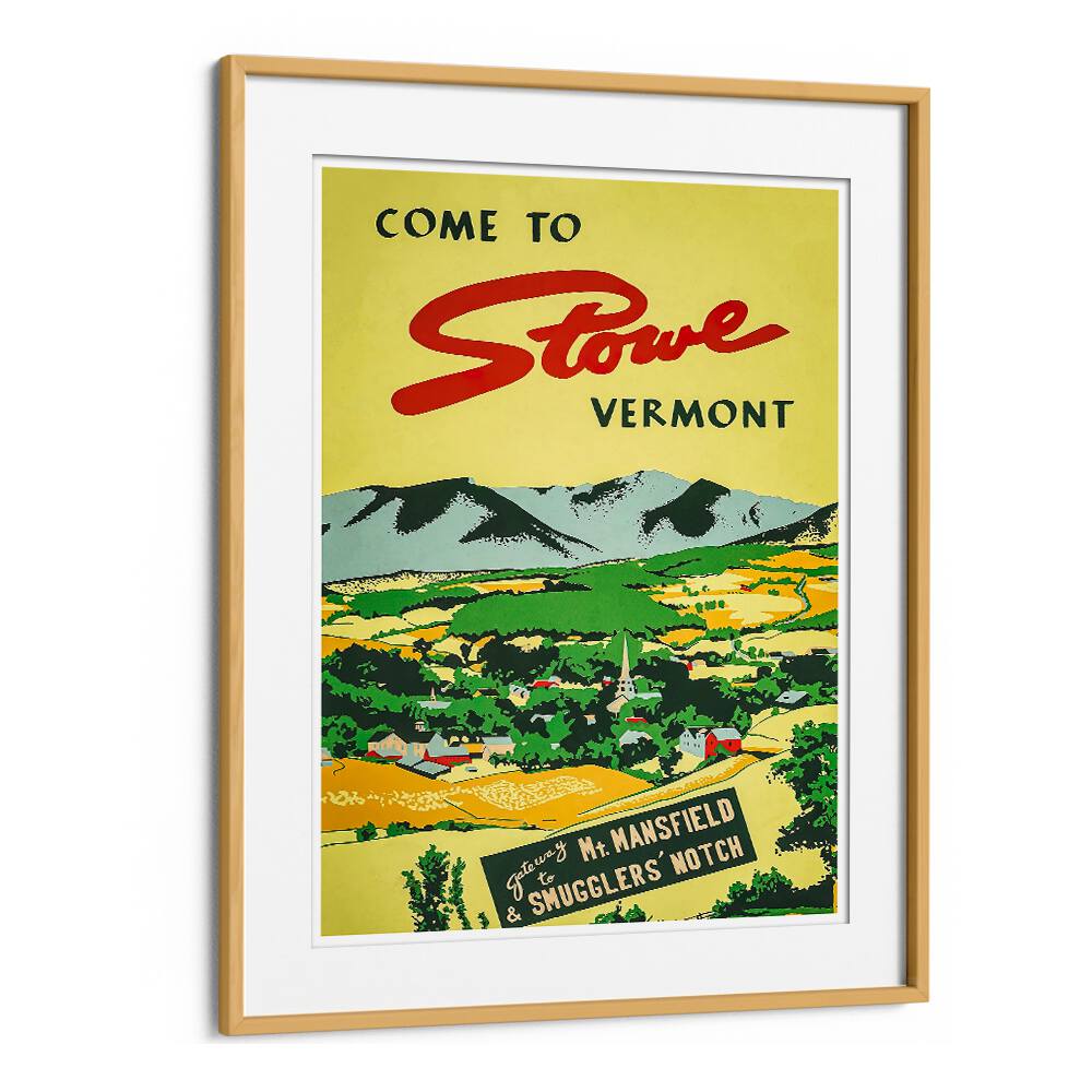 Vermont Vintage Travel Posters showcase the scenic beauty and charm of Stowe, perfect for home decor.