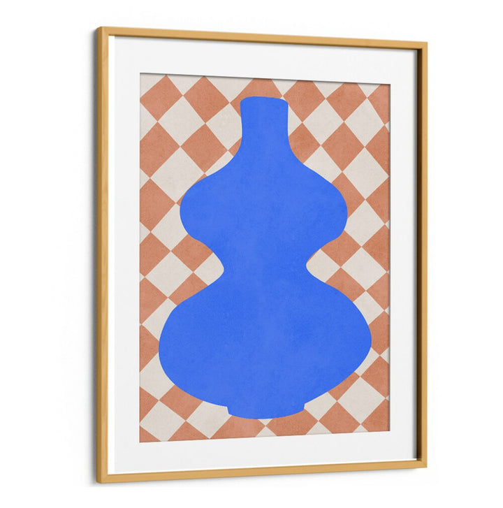 Vibrant blue vase art against a geometric background, perfect for enhancing decor with TRIBAL SHAPES VI, GEOMETRIC ART PRINTS.