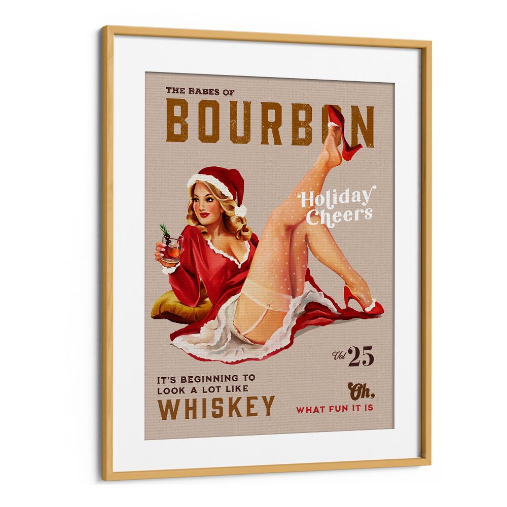 Celebrate the season with BOURBON HOLIDAY, BAR art featuring festive pinup cheer to brighten your space.