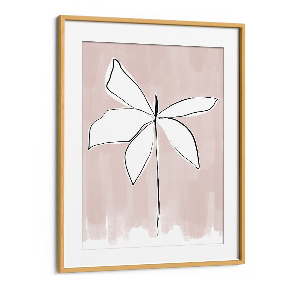 Oakwood Mount framed minimal white floral line art on blush background — PETAL WHISPERS , FLORAL FLOWER PAINTINGS