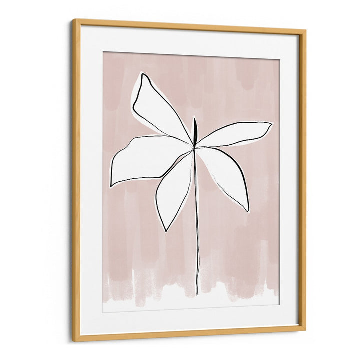 Oakwood Mount framed minimal white floral line art on blush background — PETAL WHISPERS , FLORAL FLOWER PAINTINGS