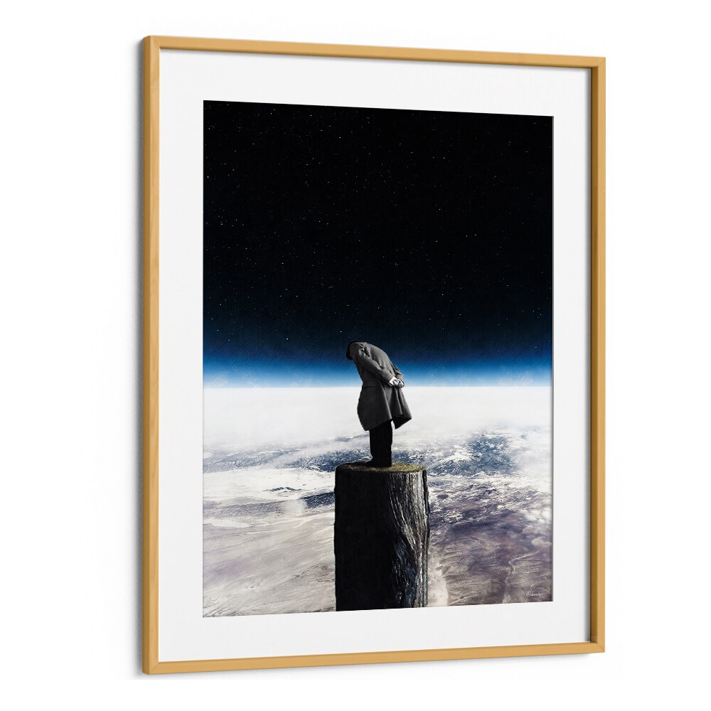 Surreal art print "I ALONE" by UNDERDOTT captures imagination with a striking figure against a cosmic backdrop.