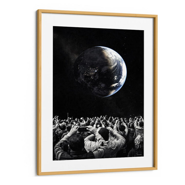 Stunning OBSERVERS, SURREAL ART PRINTS depicting a crowd gazing at a surreal Earth, crafted by Underdott.