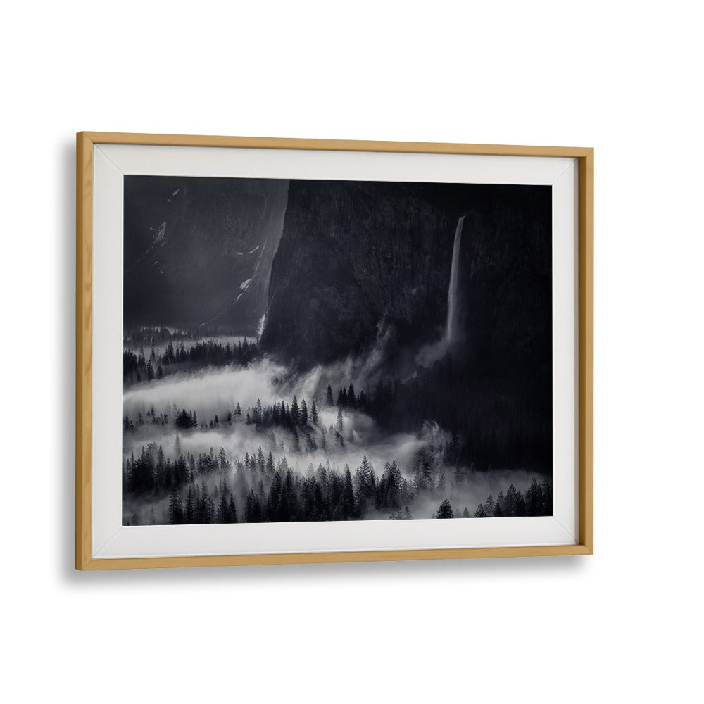Stunning black-and-white landscape of Bridalveil Fall, showcasing ACTIONS AT BRIDALVEIL FALL, PHOTOGRAPHY PRINTS.