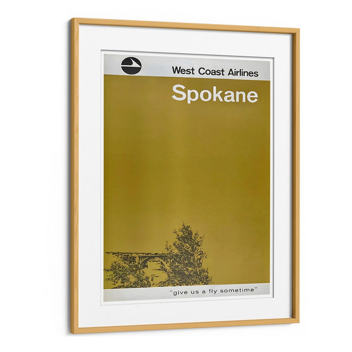 Framed WEST COAST AIRLINES, VINTAGE TRAVEL POSTERS showcasing Spokane, capturing classic aviation nostalgia.