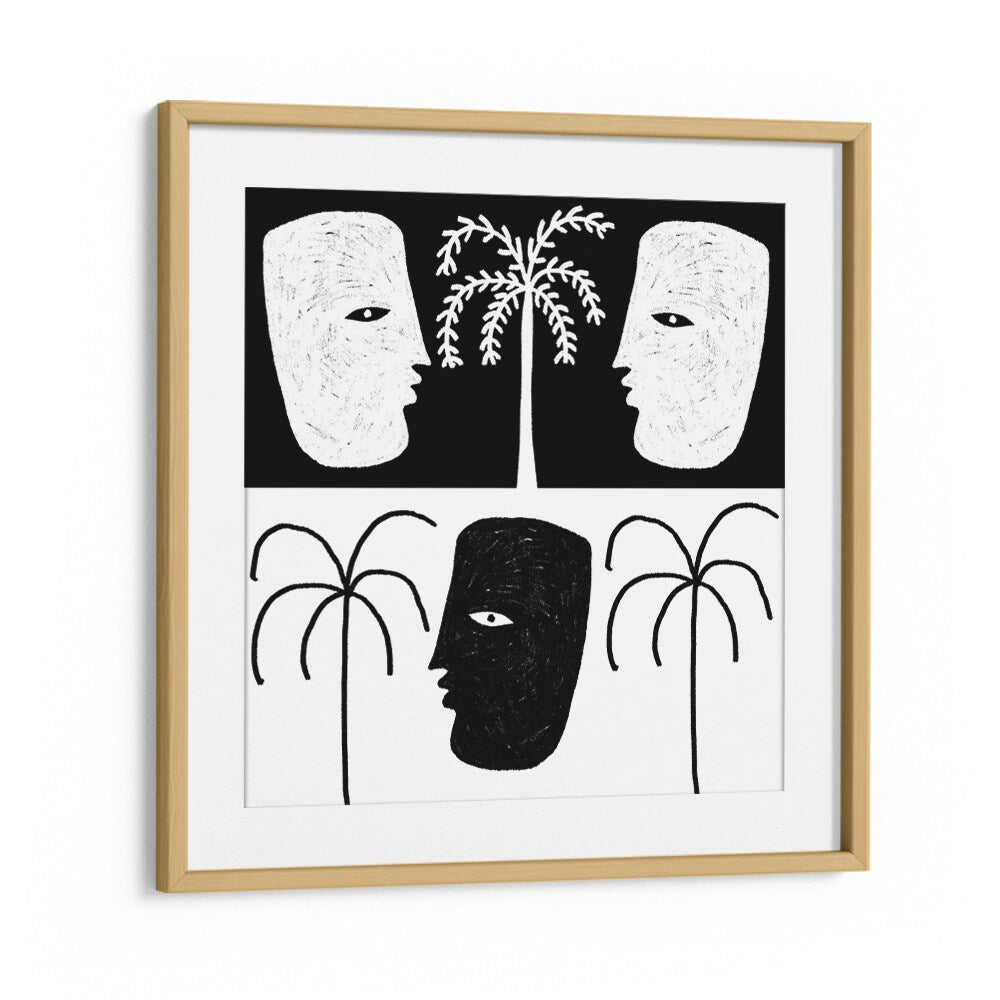 Sophisticated YEARNING I, BOHO ART PAINTINGS featuring abstract faces and palm trees, perfect for modern decor.