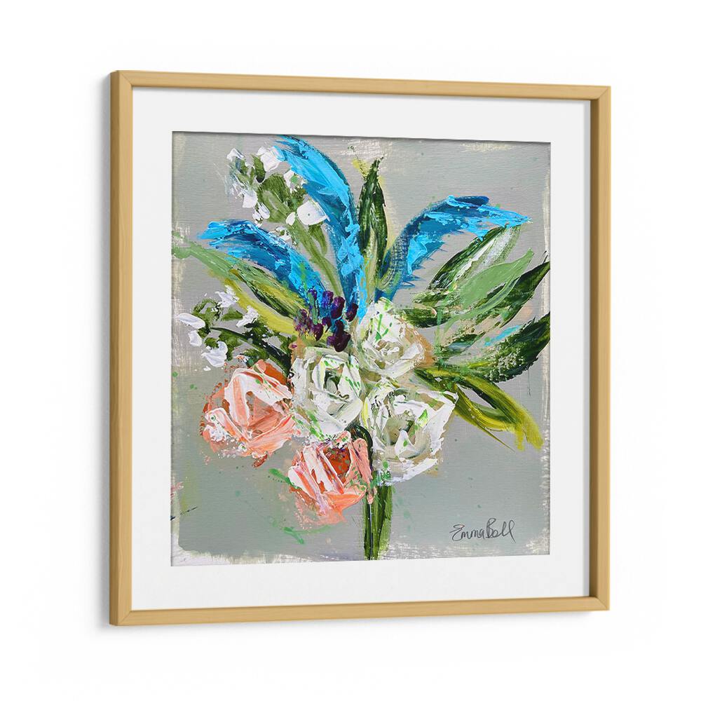 Stunning FLORAL BOUQUET IN BLUE, vibrant floral flower paintings with abstract brushstrokes for a modern touch.