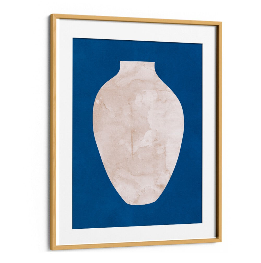 Elegant TRIBAL SHAPES I, GEOMETRIC ART PRINTS featuring a minimalist vase design on a vibrant blue background.