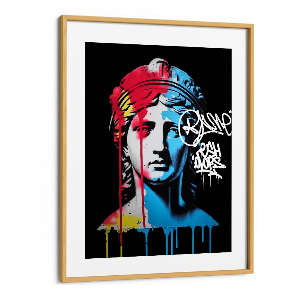 VANDAL NEMESIS, ALTERED ART PRINTS by DIKHOTOMY showcase a vibrant, graffiti-inspired statue art piece.