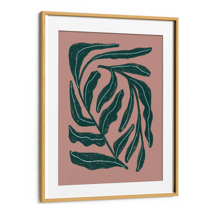 Stylish GREEN LEAVES , FLORAL FLOWER PAINTINGS on a pink backdrop, perfect for home decor from Oakwood Mount.