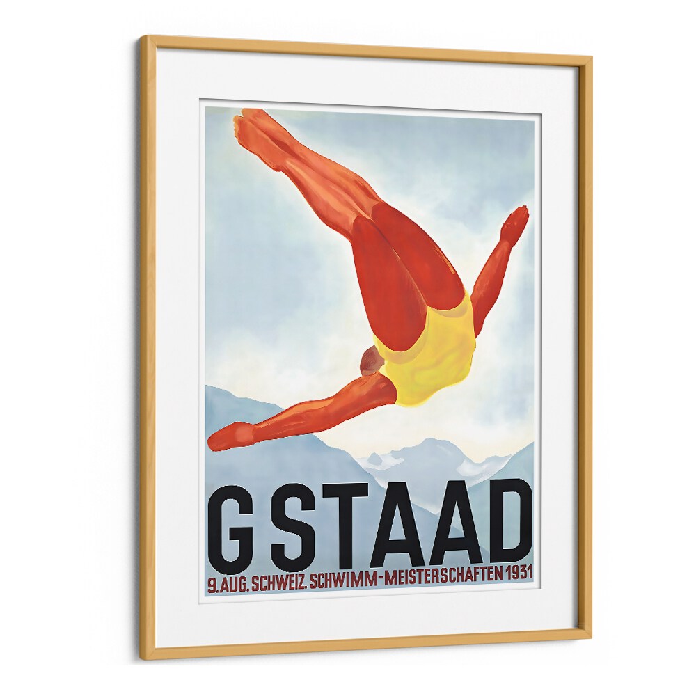 GSTAAD I, VINTAGE TRAVEL POSTERS showcase a vibrant swimmer in mid-air, capturing the charm of classic travel art.