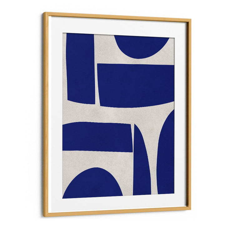 Elegant CURVED SHAPES, GEOMETRIC ART PRINTS in deep blue and beige, perfect for modern home décor.