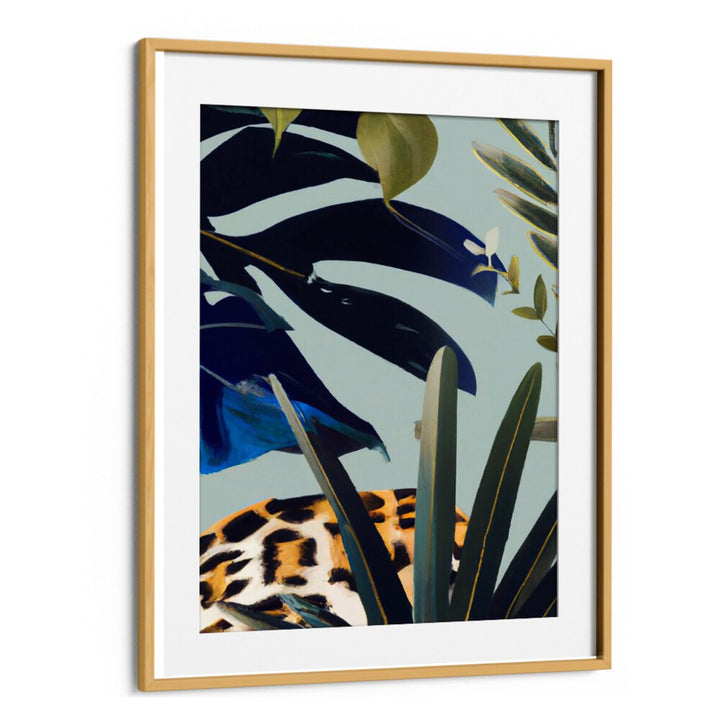 HIDDEN LEOPARD , FLORAL FLOWER PAINTINGS showcasing a hidden leopard among lush leaves by Oakwood Mount