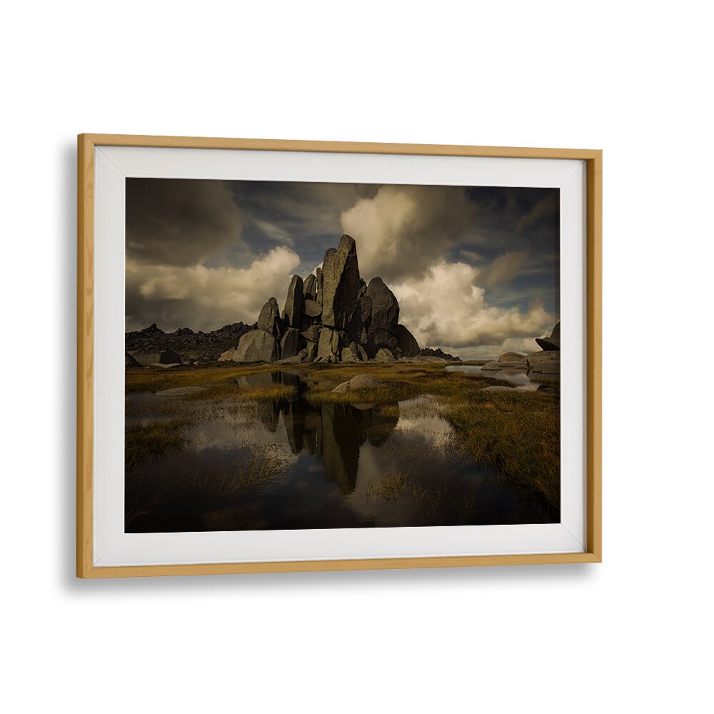 Stunning landscape of rocky formations reflecting in water, featuring STANDING ALONE, PHOTOGRAPHY PRINTS for nature lovers.