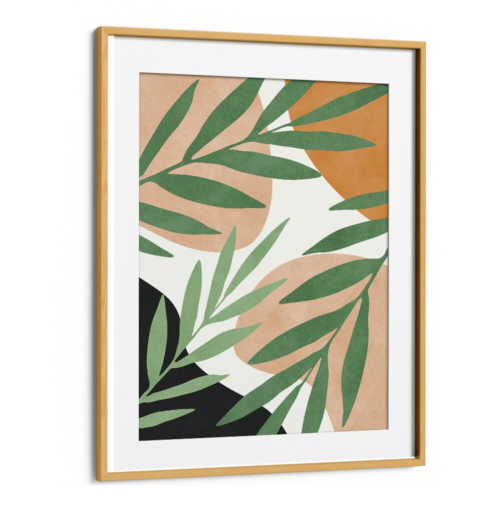 Vibrant greens and earthy tones in TROPICAL V, BOHO ART PAINTINGS create a serene, nature-inspired atmosphere.