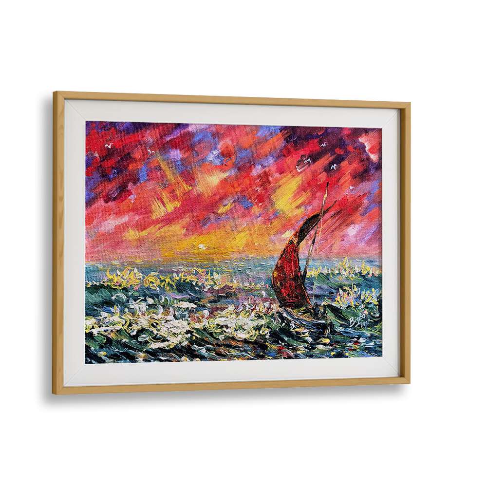 Breathtaking RED SKY BOAT, LANDSCAPE PAINTINGS capturing vivid skies and tranquil waters for your living space.