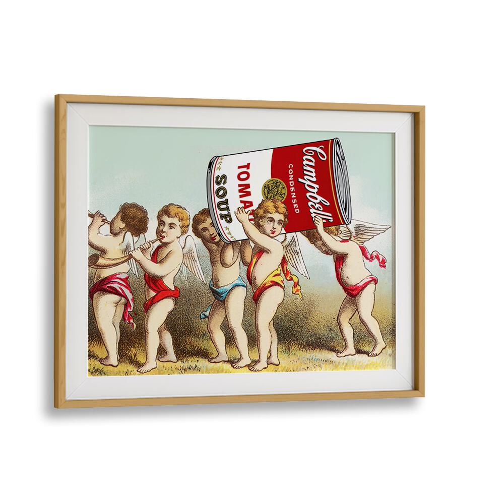Whimsical WE HAVE A SNACK, ALTERED ART PRINTS by Dikhotomy, featuring playful cherubs and a soup can design.