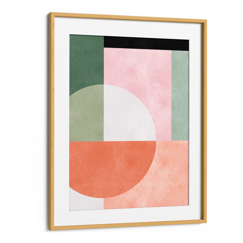 Framed GEOMETRIC HARMONY III art print features vibrant colors and shapes, perfect for modern decor. GEOMETRIC ART PRINTS.