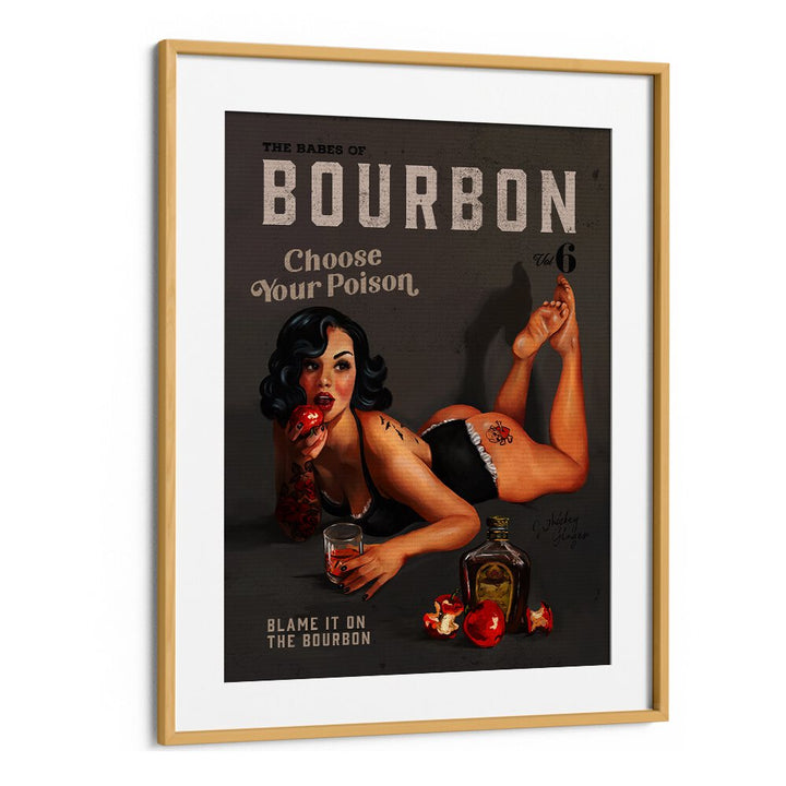 Captivating BABES OF BOURBON, BAR art print featuring a pinup girl, perfect for elevating your entertainment space.
