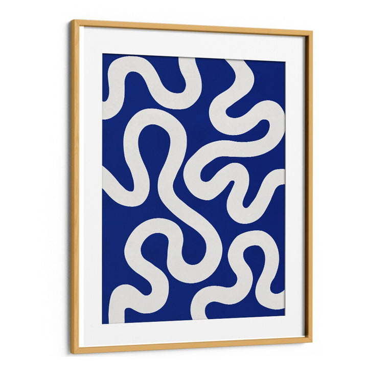 Stylish UNDULATING CURVES III, ABSTRACT PAINTINGS featuring fluid white lines on a deep blue background. Perfect for modern decor.